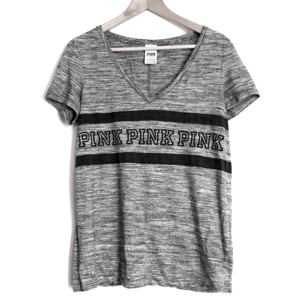 Victoria’s Secret PINK Gray & Black V-Neck T-Shirt